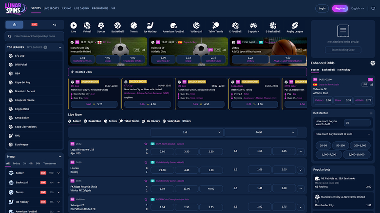 LunarSpins Casino Desktop Sports