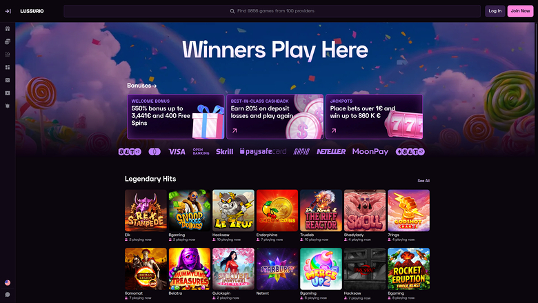 Lussurio Casino Desktop Homepage