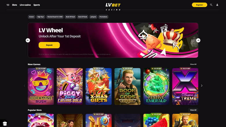 LV Bet Casino Desktop Homepage