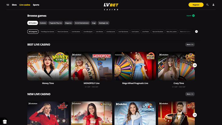 LV Bet Casino Desktop Live Dealer