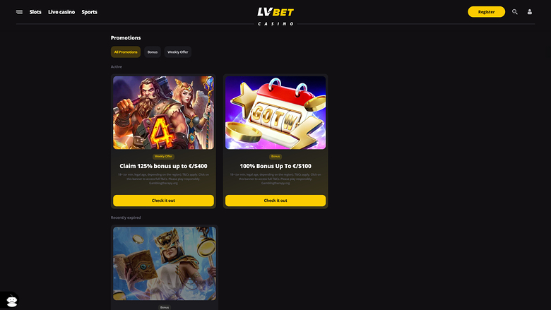 LV Bet Casino Desktop Promotions