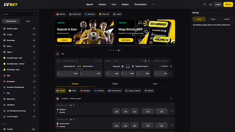 LV Bet Casino Desktop Sports