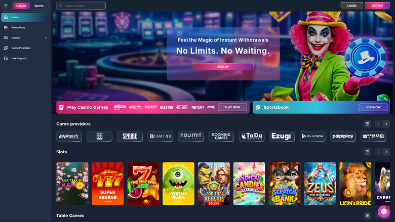 Magicianbet Casino Desktop Homepage