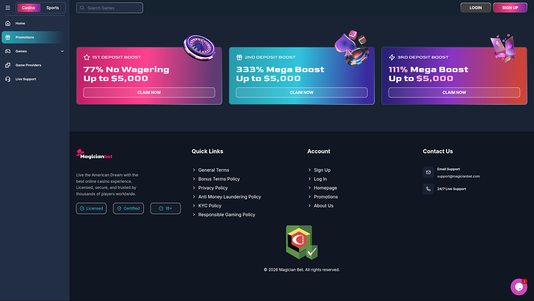 Magicianbet Casino Desktop Promotions