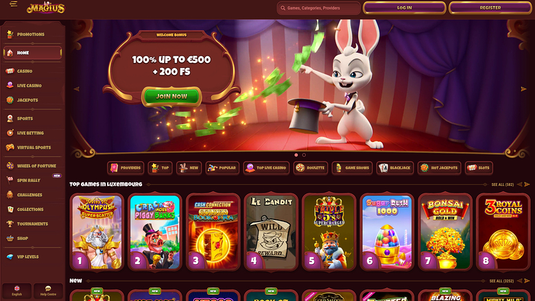 Magius Casino Desktop Homepage