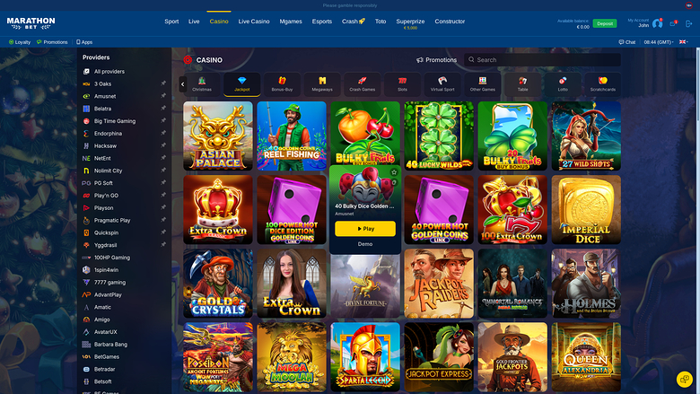 MarathonBet Casino Desktop jackpot