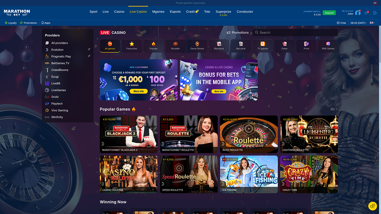 MarathonBet Casino Desktop Live Dealer