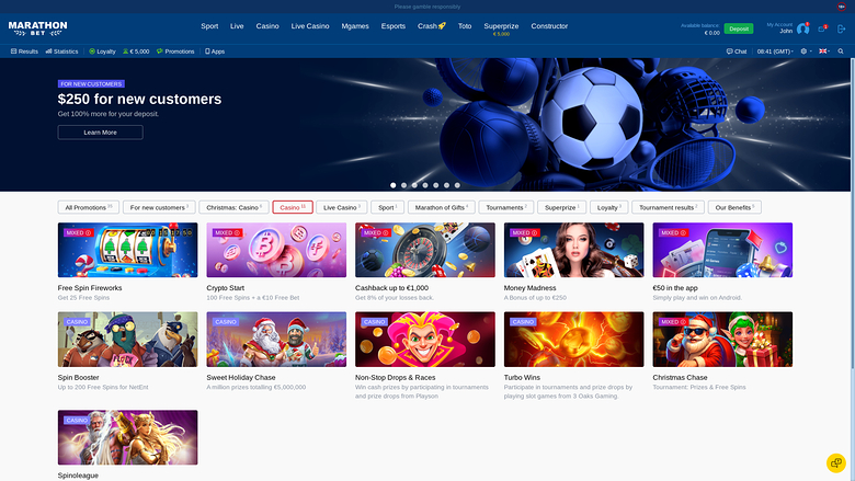 MarathonBet Casino Desktop Promotions