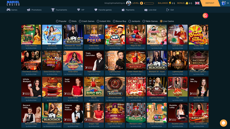 Marvel Casino Desktop Live dealer