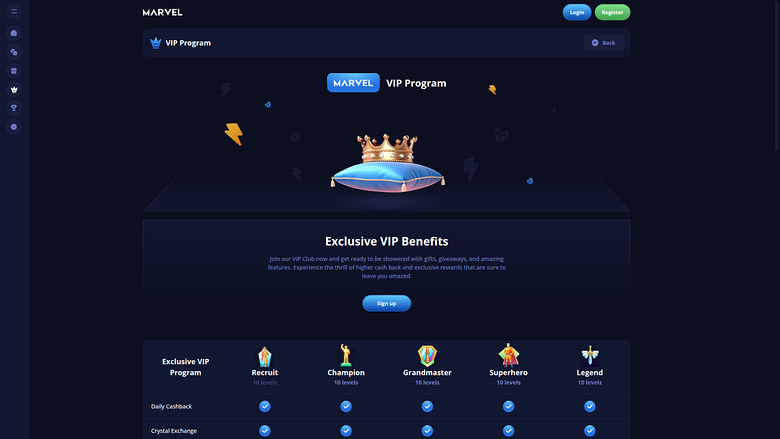 Marvel Casino Desktop VIP Program