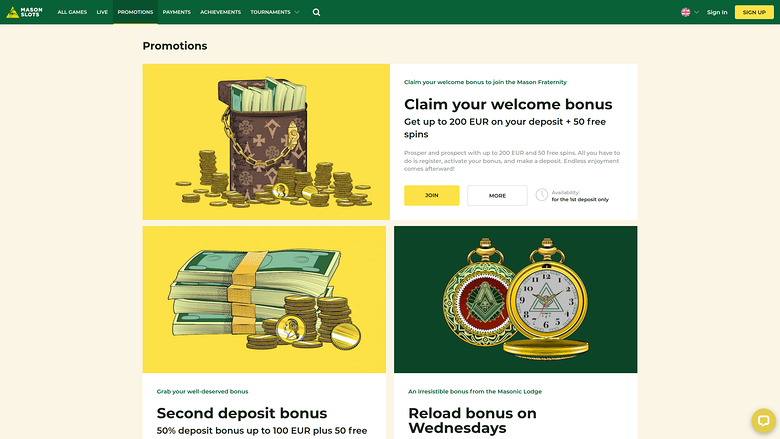 Mason Slots Casino Desktop Promotions