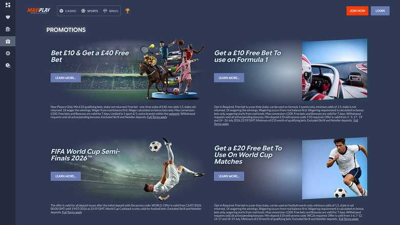 Maxiplay Casino Desktop Promotions