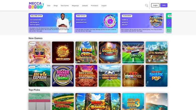 Mecca Games Casino homepage