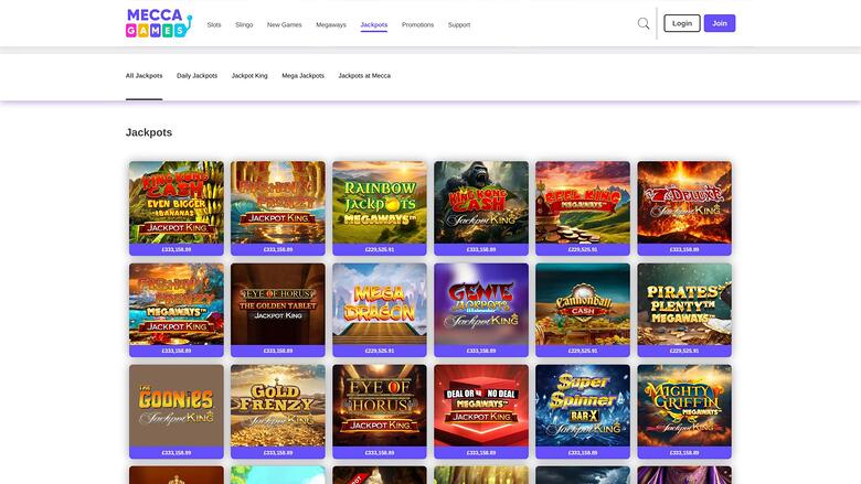 Mecca Games Casino jackpot page