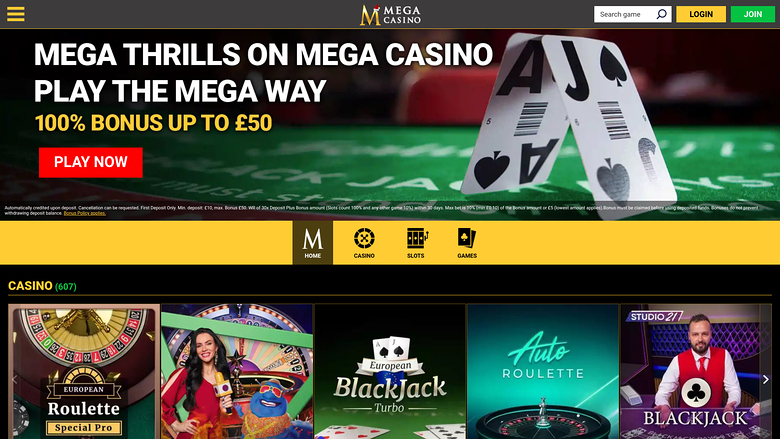 Mega Casino Desktop Homepage