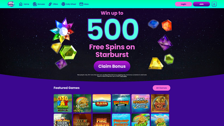 Mega Reel Casino Desktop Homepage