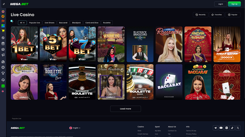 Mega.bet Casino desktop Live Dealer