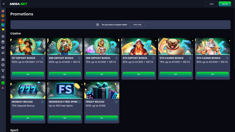 Mega.bet Casino Desktop Promotions