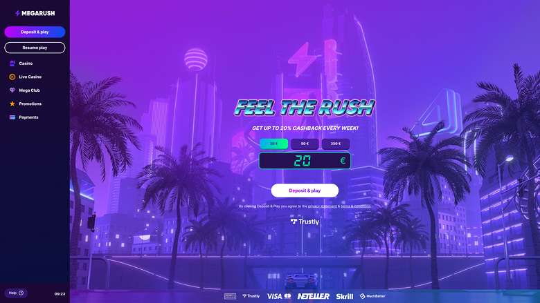 MegaRush Casino Desktop Homepage