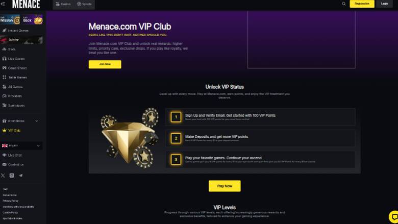 Menace Casino VIP Desktop