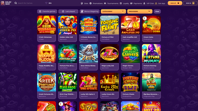 MilkyWay Casino desktop Jackpot