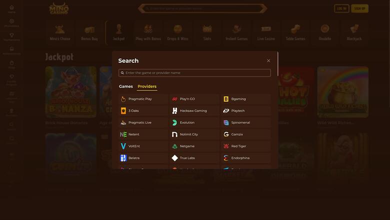 Mino Casino game developers page