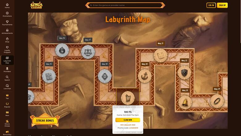 Mino Casino labyrinth map page