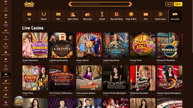 Mino Casino live dealer page