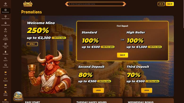 Mino Casino promotions page