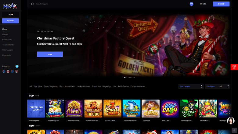 Mirax Casino Desktop Homeapge