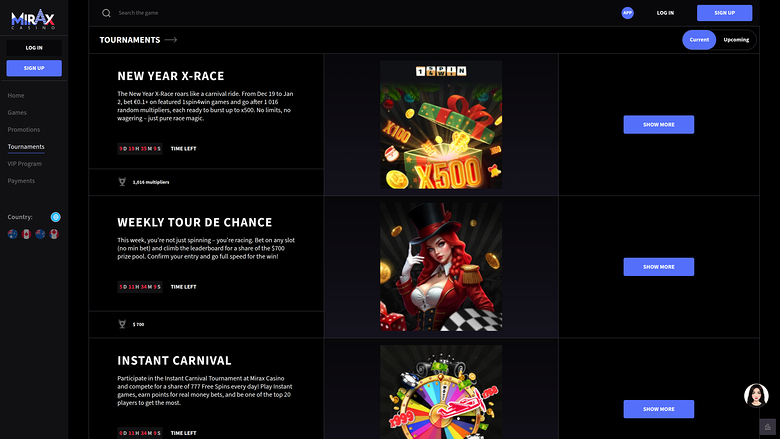 Mirax Casino Desktop Tournaments