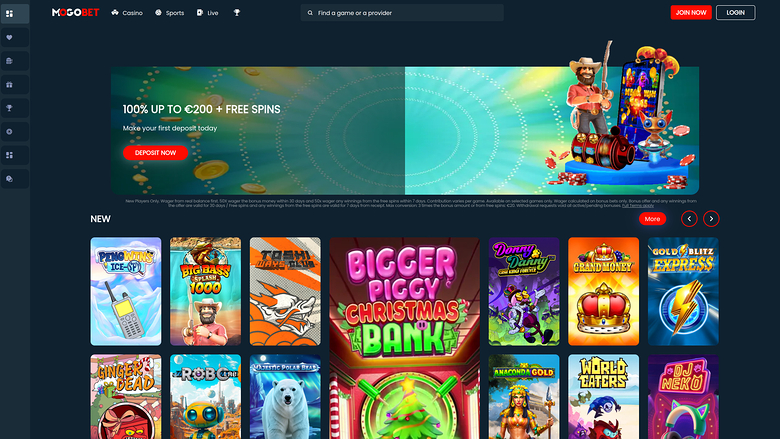 MogoBet Casino Desktop Homepage