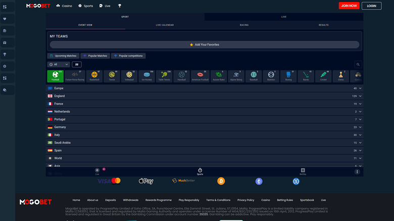 MogoBet Casino Desktop Sportsbook