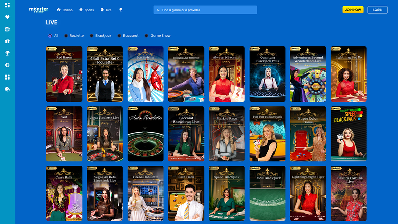 Monster Casino Desktop Live Dealer