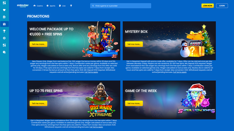 Monster Casino Desktop Promotions