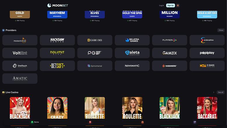 MoonBet Casino game developers page