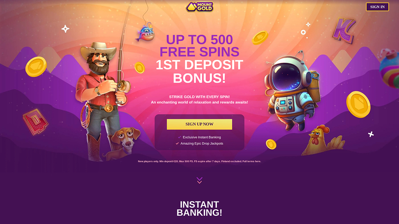 Mount Gold Casino Desktop Homepage
