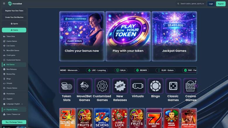 Homepage screenshot of Move2bet Casino 