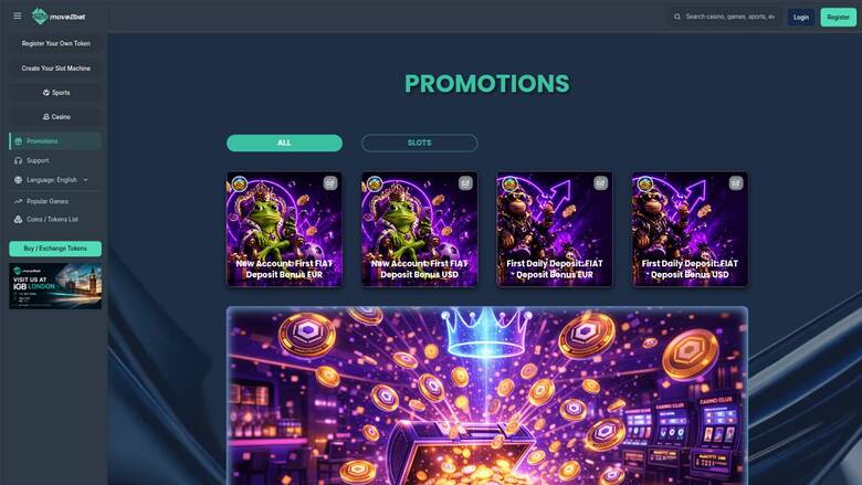 Promotions page screenshot of Move2bet Casino 