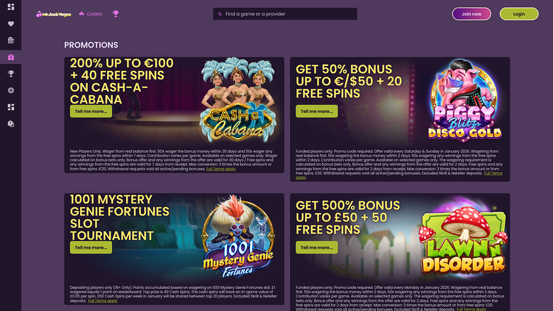 Mr Jack Vegas Casino Desktop Promotions