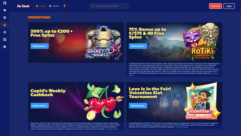 Mr Mobi Casino Desktop Promotions