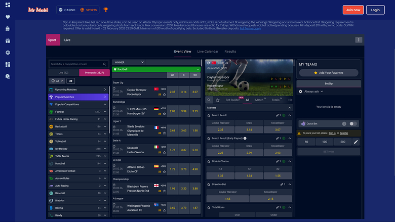 Mr Mobi Casino Desktop Sportsbook