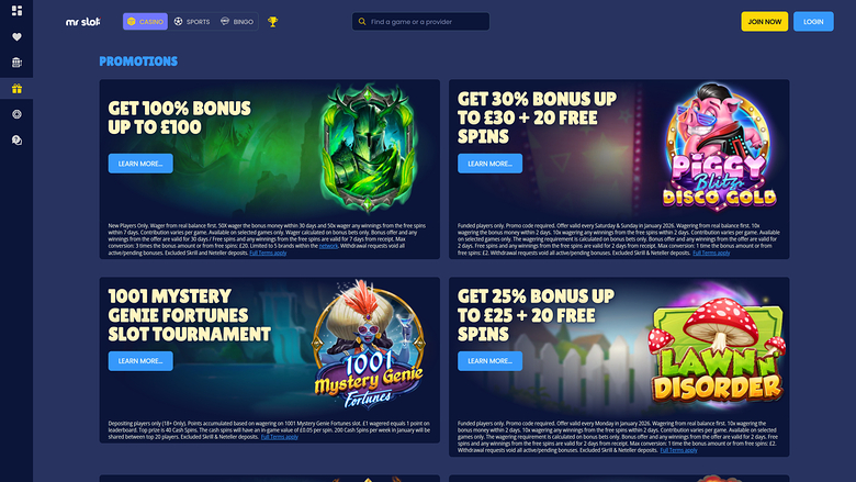 Mr Slot Casino Desktop Promotions