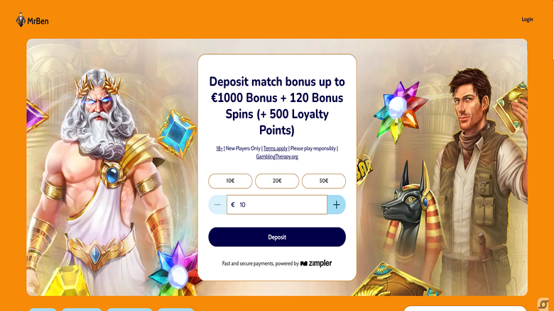 Homepage screenshot of MrBen Casino for Desktop