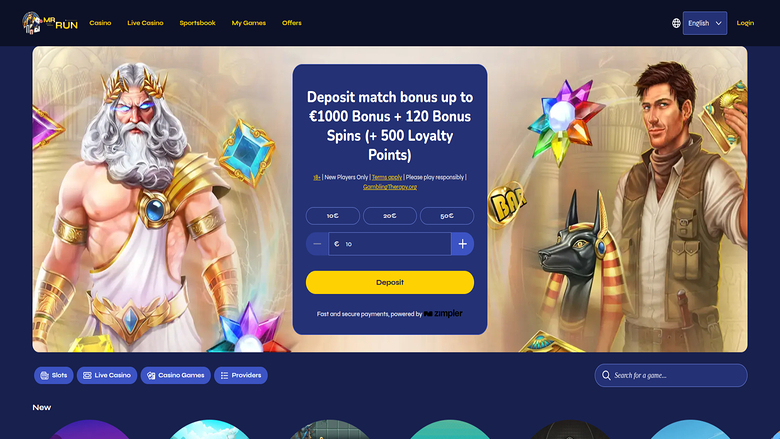 Homepage screenshot of MrRun Casino for Desktop