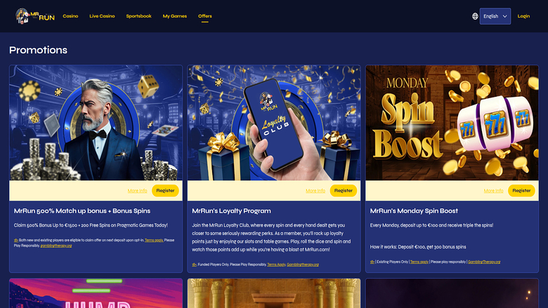Promotions screenshot of MrRun Casino for Desktop