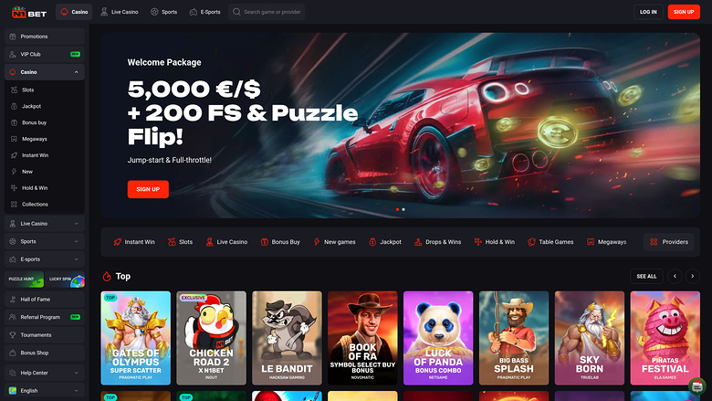 N1 Bet Casino Desktop Homepage