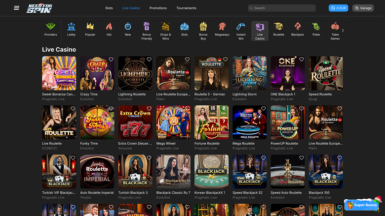 Need for Spin Casino Desktop Live dealer