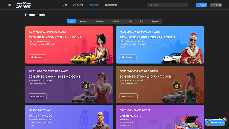 Need for Spin Casino Desktop Promotions