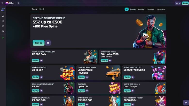 Promotions page screenshot of Need for Slots Casino